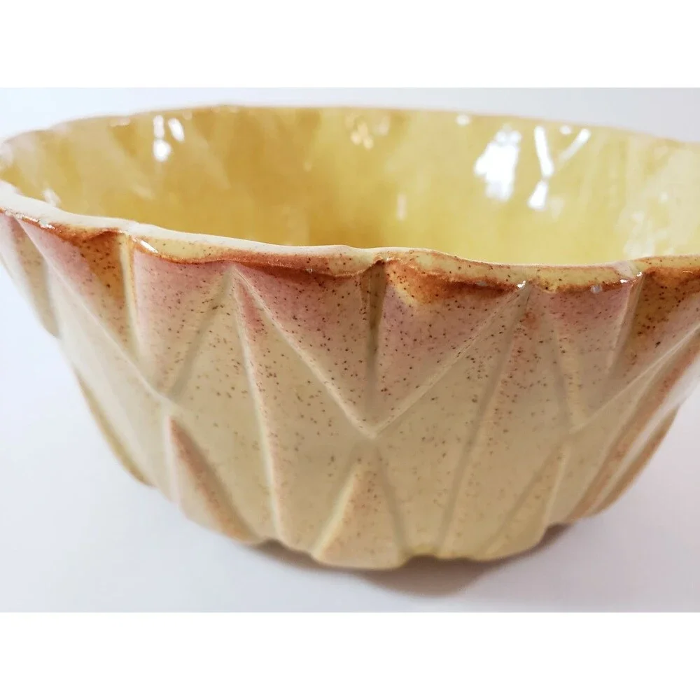 Vtg Yellow Orange Speckled Ceramic Bowl UpCo Ungemach Pottery Geometric USA